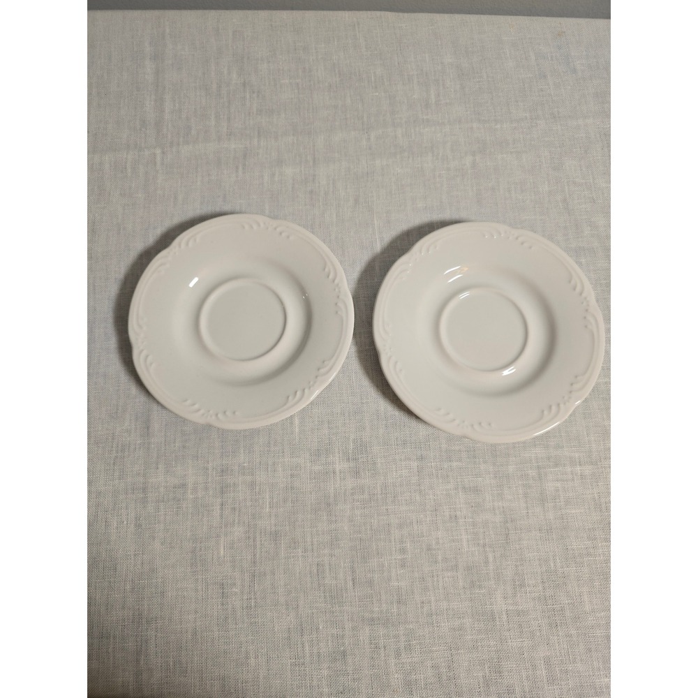 Pfaltzgraff Saucer Plates White Filigree Embossed Set of 2 5.75"